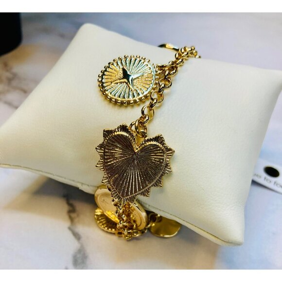 True to Form Gold Tone Charm Bracelet Sunburst & Heart Pendants -171 - Picture 3 of 4